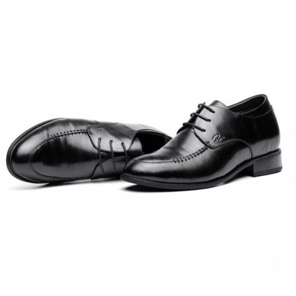 3.2Inches/8CM Black Lambskin Leather Elevator Dress Business Formal Shoes