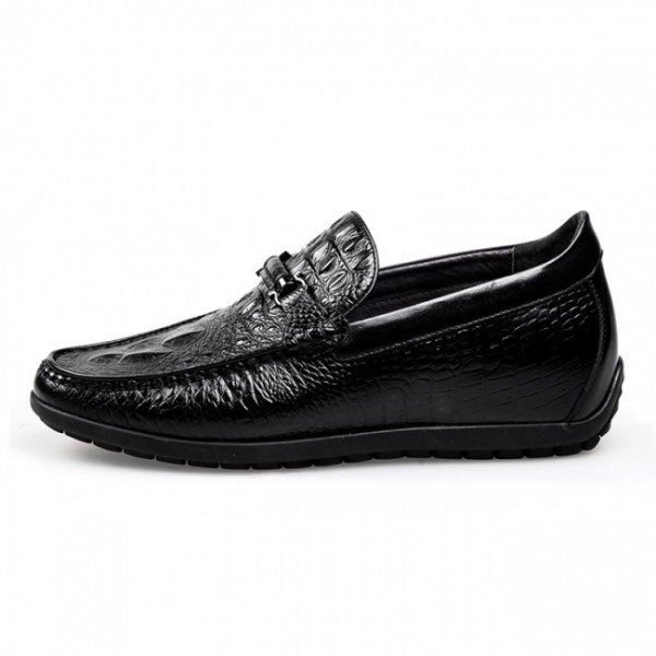 2.4Inches/6CM Black Alligator Crocodile Print Loafers Slip On Dress Elevator Shoes