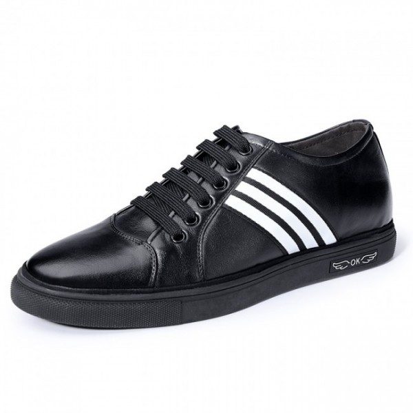 2.4Inch / 6cm Black Calfskin Elevator Skateboarding Casual Shoes