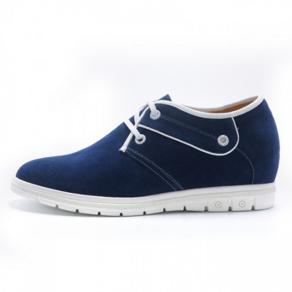 2.36Inches/6CM Blue Suede Lace-up Height Gain Elevator Shoes