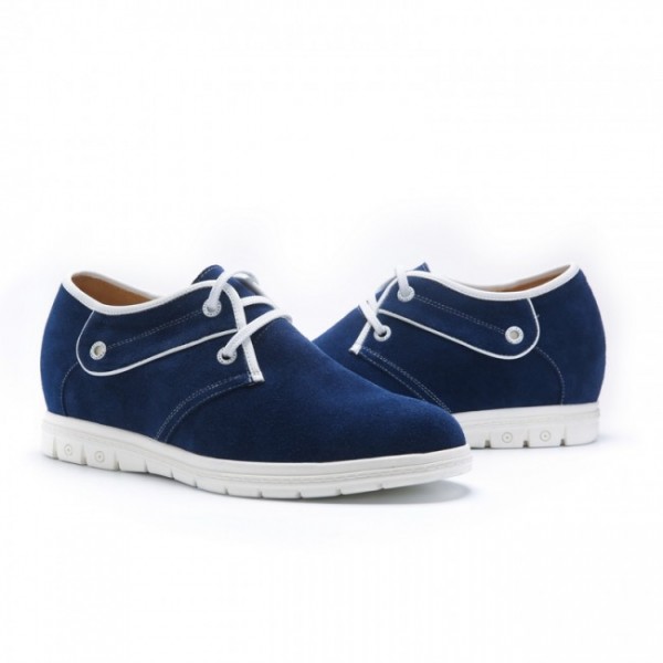 2.36Inches/6CM Blue Suede Lace-up Height Gain Elevator Shoes