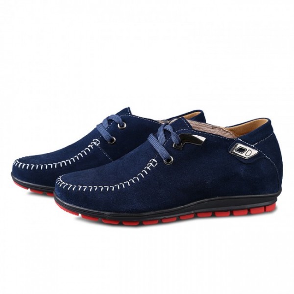 2.36Inches/6CM Dark Blue Suede Leather Lace-up Casual Shoes