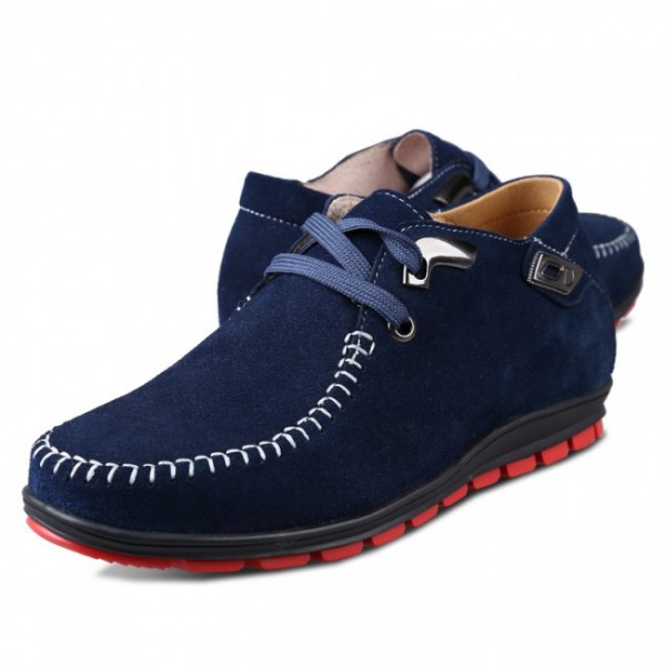 2.36Inches/6CM Dark Blue Suede Leather Lace-up Casual Shoes