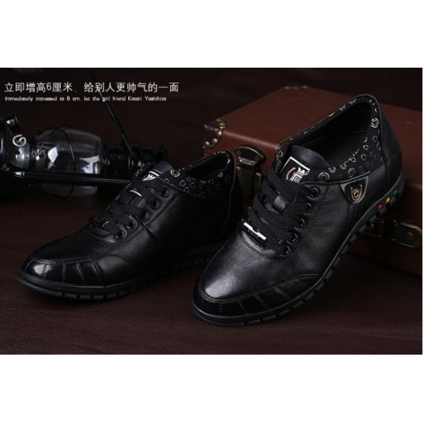 2.36 Inches/6CM Black Calf Leather Elevated Casual Shoes