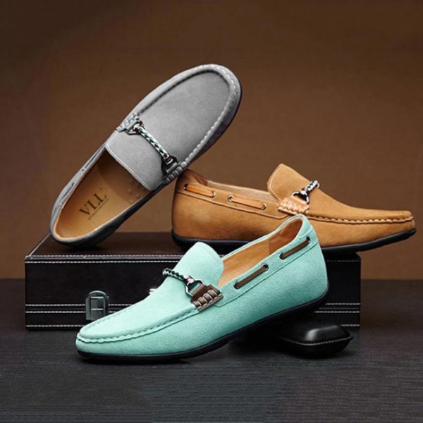 2.2Inches/5CM Green Suede Leather Loafers Height Boat Shoes