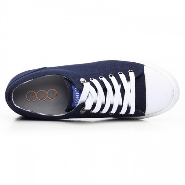 2.36Inches/6CM Blue Korean Lace Up Sneakers Canvas Elevator Shoes