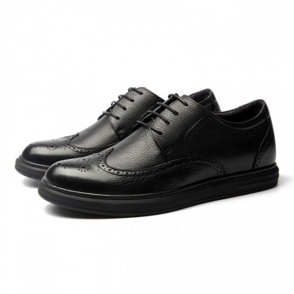 2.4Inch / 6cm Black Wing Tip Elevator Dressy Shoes Business Brogue Shoes