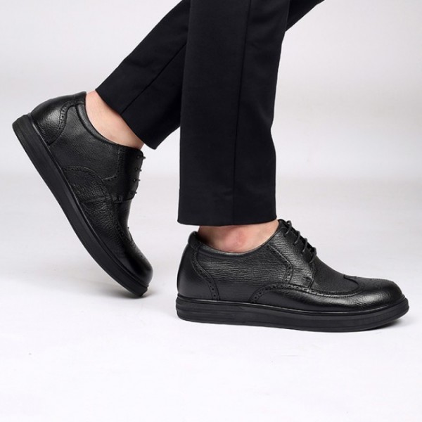 2.4Inch / 6cm Black Wing Tip Elevator Dressy Shoes Business Brogue Shoes