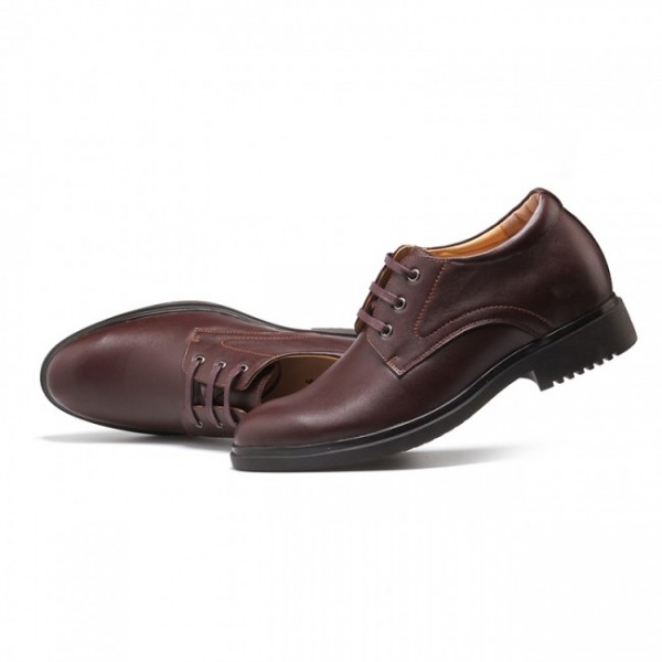 2.17Inches /5.5CM Brown Cowhide Plain Toe Dress Shoes