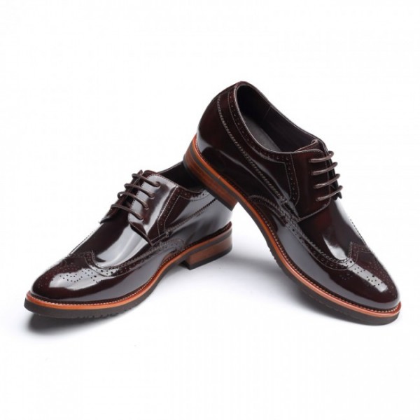 Yuppie 2.75Inches/7CM Hidden Heel Coffee Brogues Formal Oxfords Shoes