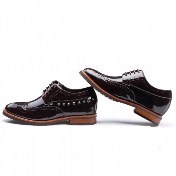 Yuppie 2.75Inches/7CM Hidden Heel Coffee Brogues Formal Oxfords Shoes