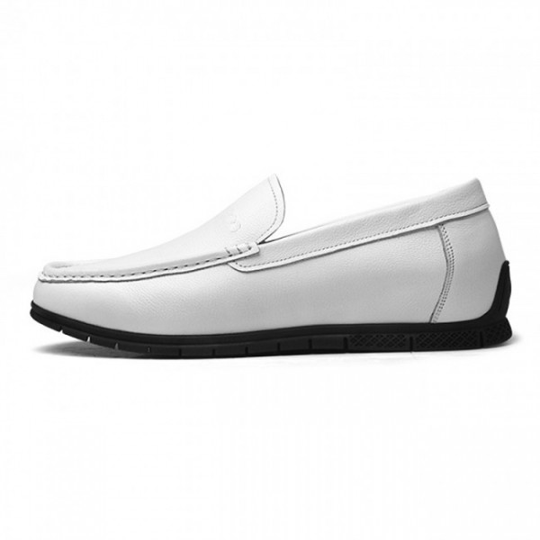 2.2Inch / 5.5cm White Height Increasing Loafers Soft Cowhide Slip On Driving Shoes