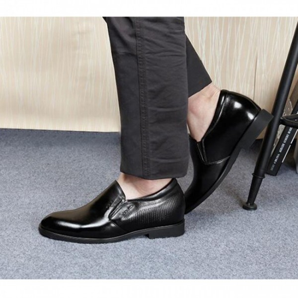 2.4Inches/6CM Black Plain Slip On Dress Loafers Formal Elevator Shoes