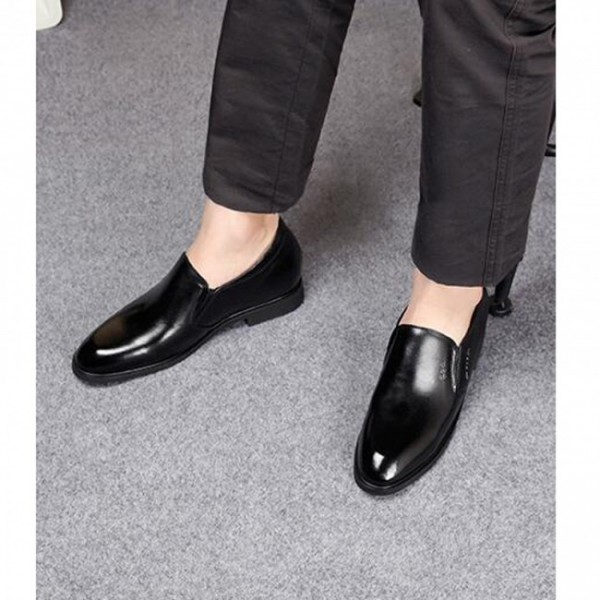 2.4Inches/6CM Black Plain Slip On Dress Loafers Formal Elevator Shoes