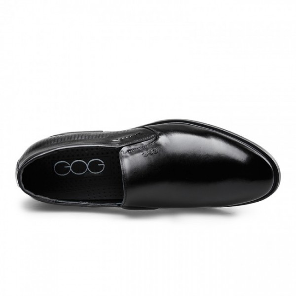 2.4Inches/6CM Black Plain Slip On Dress Loafers Formal Elevator Shoes