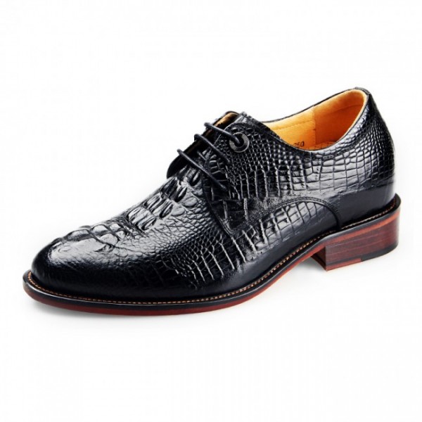 2.56Inches/6.5CM Black Crocodile Elevator Oxfords Bridegroom Wedding Shoes