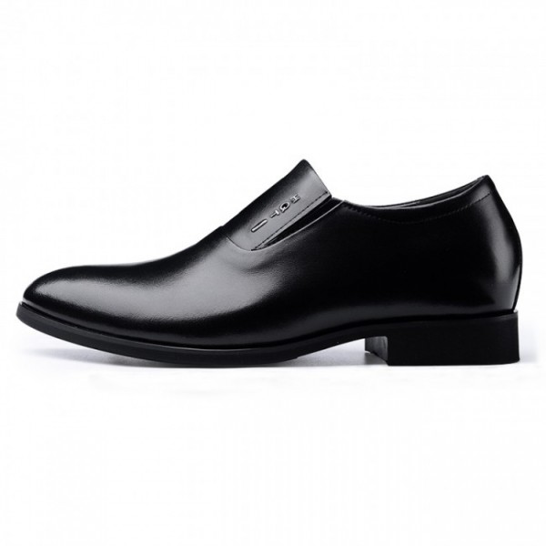 2.4Inch / 6cm Black Men Elevator Business Loafers Slip On Tuxedo Shoes