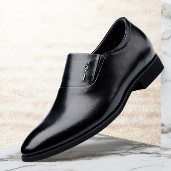 2.4Inch / 6cm Black Men Elevator Business Loafers Slip On Tuxedo Shoes