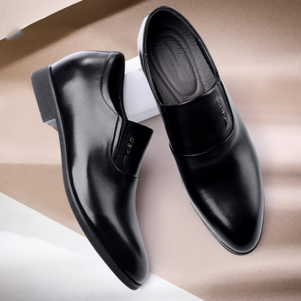 2.4Inch / 6cm Black Men Elevator Business Loafers Slip On Tuxedo Shoes